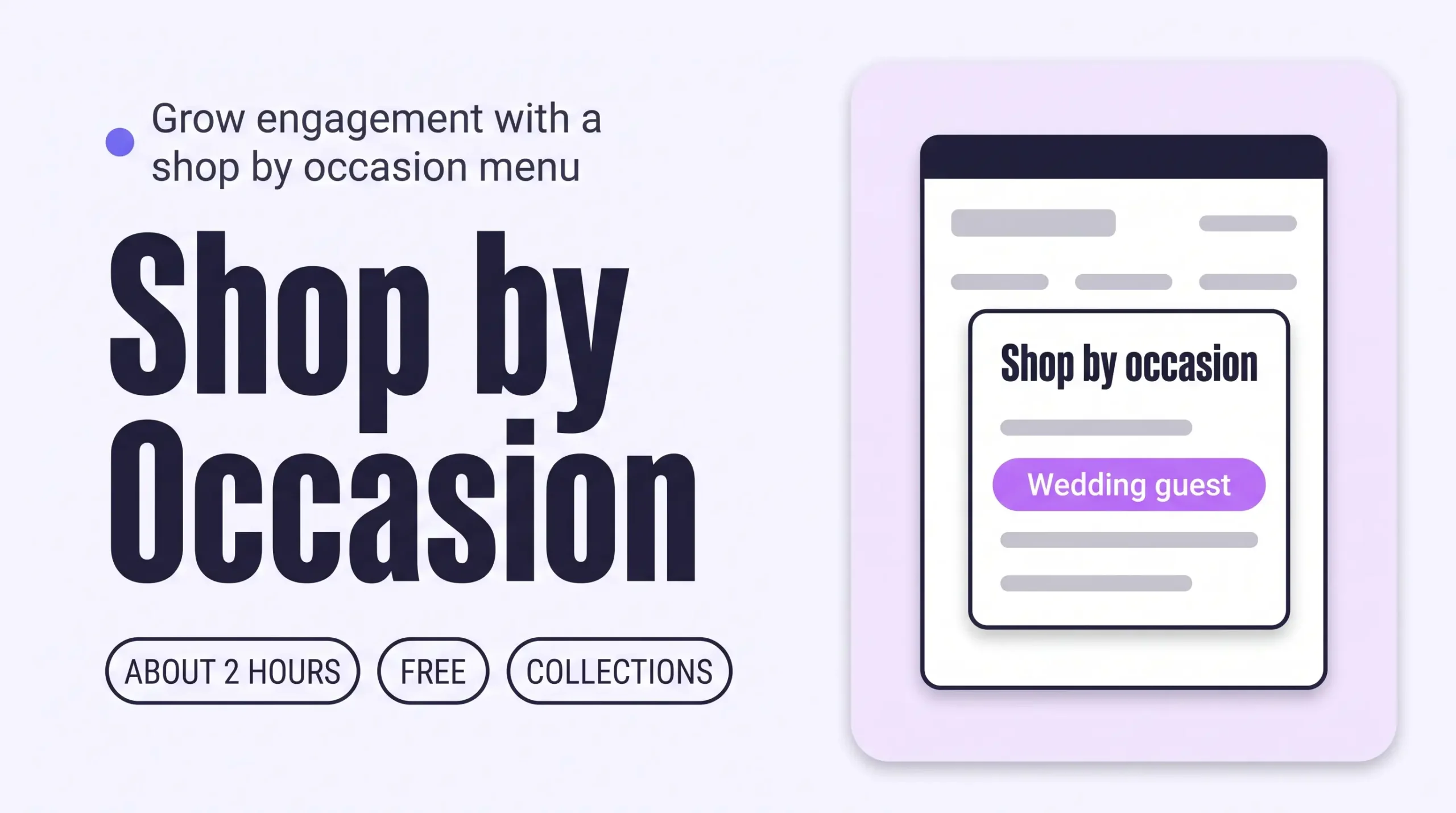 Browser window showing a store menu with a Shop by occasion drop-down and the Wedding guest link highlighted