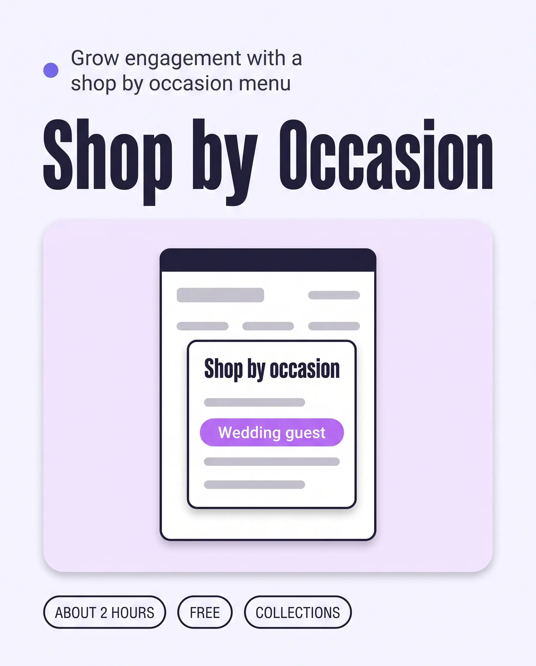 Browser window showing a store menu with a Shop by occasion drop-down and the Wedding guest link highlighted