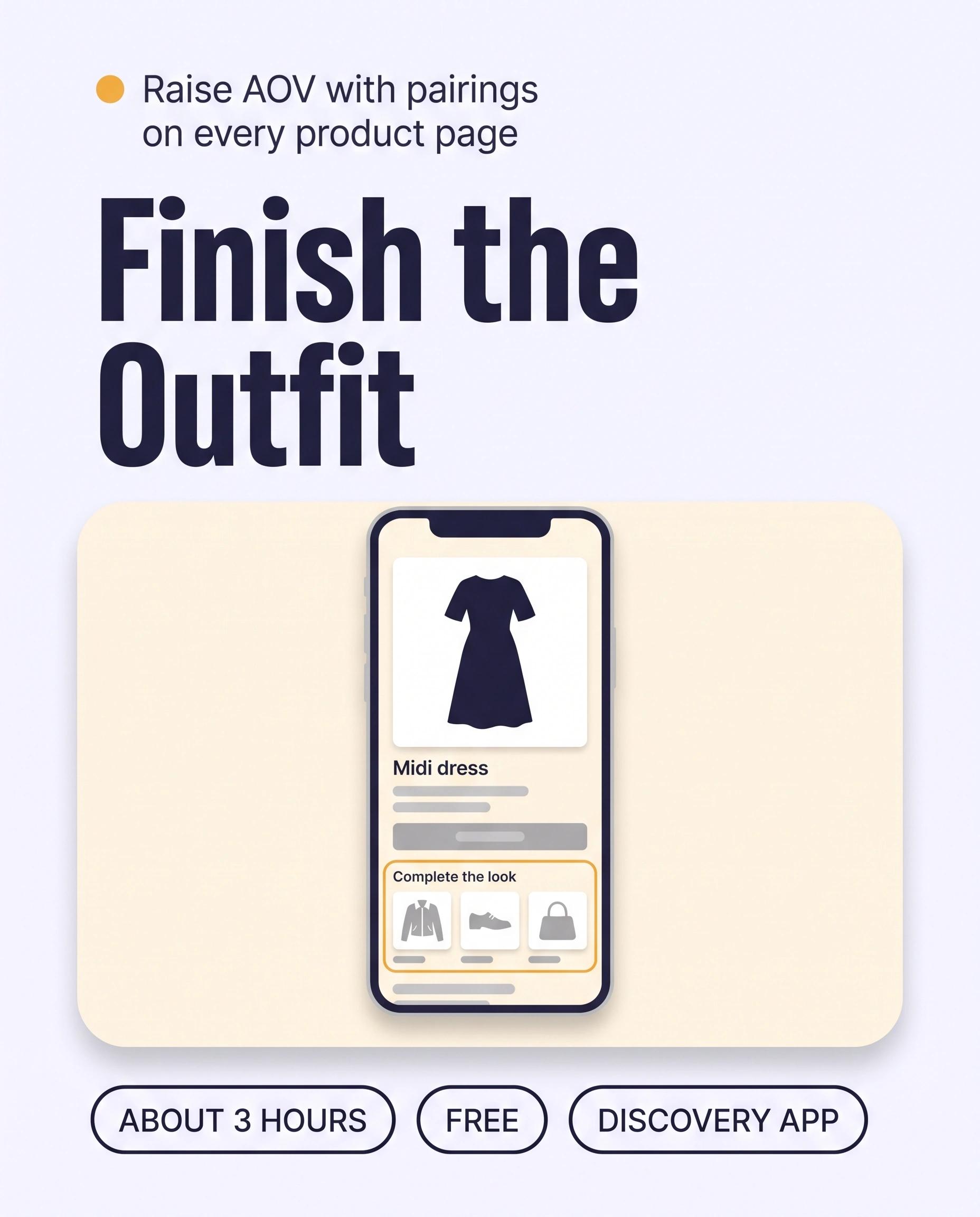 Phone showing a product page with a Complete the look block under the dress, to show that pairings finish the outfit on the product page.