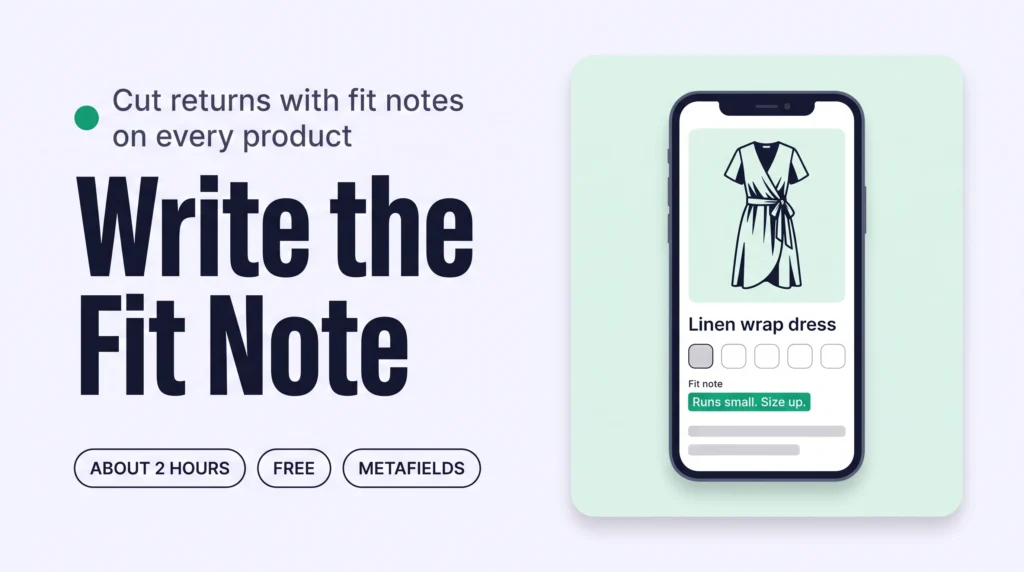 Shopify product page on a phone with a highlighted fit note reading "Runs small. Size up." under the size selector