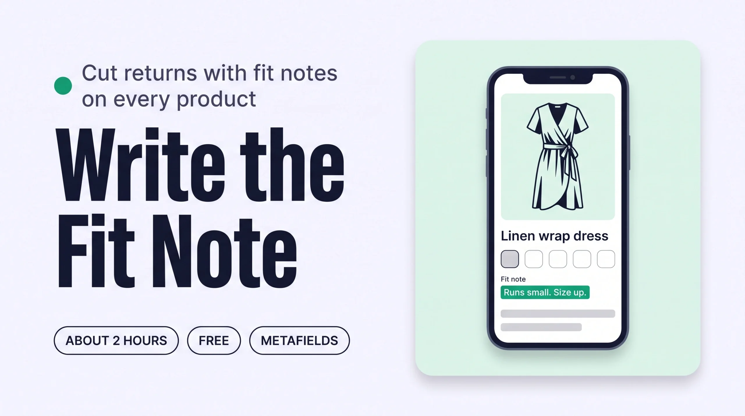 Shopify product page on a phone with a highlighted fit note reading "Runs small. Size up." under the size selector
