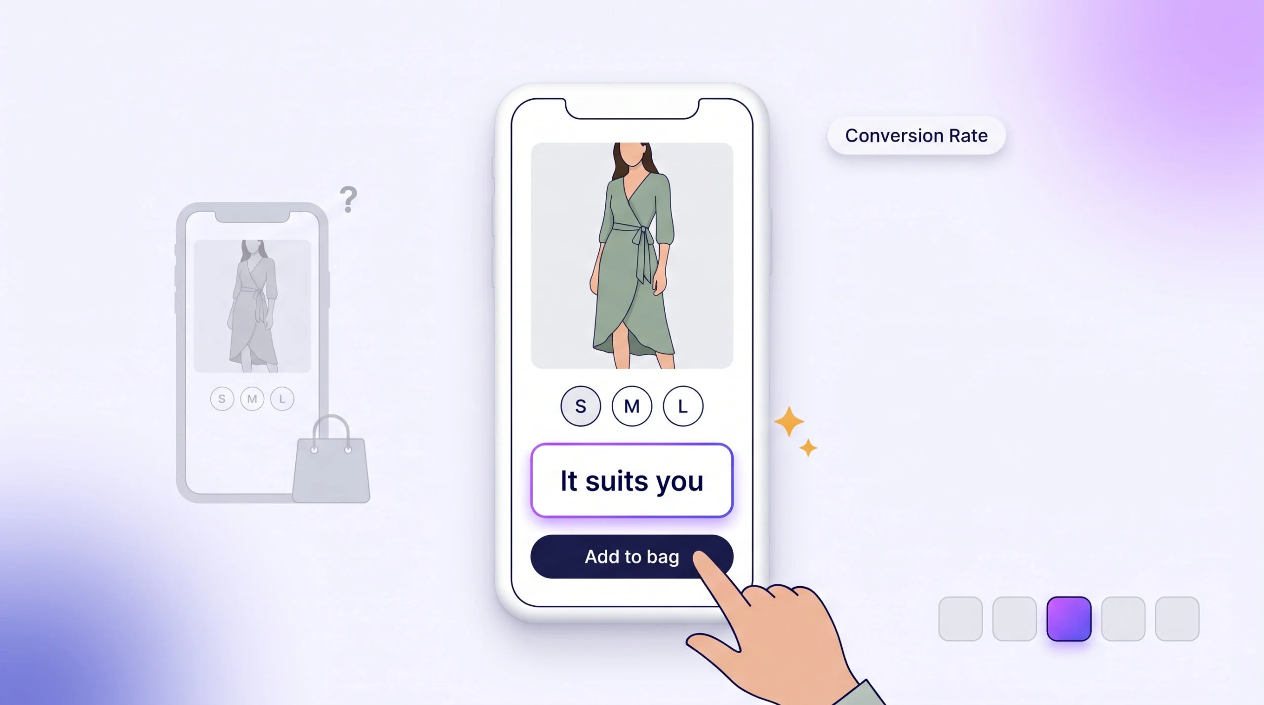 A stylist’s answer appears right above the Add to bag button on a fashion product page, showing how an answered question turns a product view into an order.