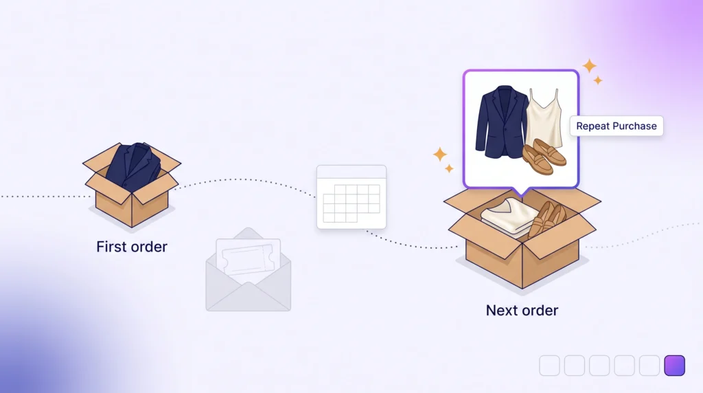 A shopper’s second order arrives months after her first, with a top and loafers that complete the blazer she already bought, turning one order into a reason to come back.
