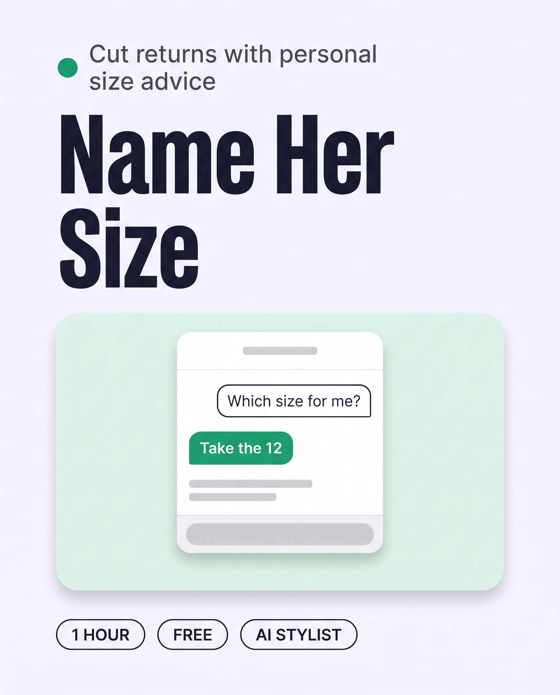 A chat window where a stylist answers a shopper’s size question with one size, which helps cut size returns.