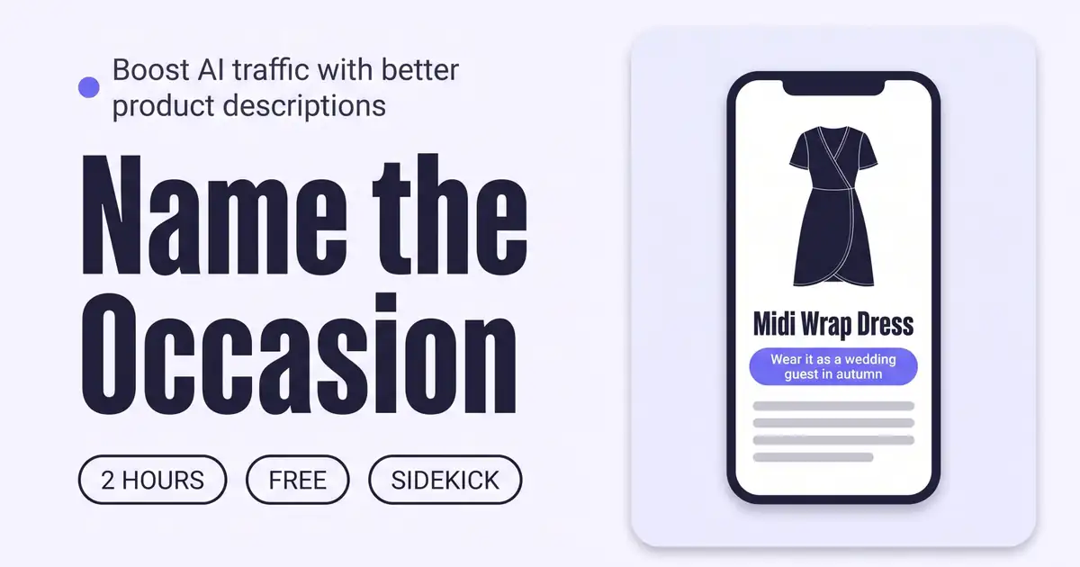 Phone showing a Shopify product page where the first line of the description names the occasion, highlighted