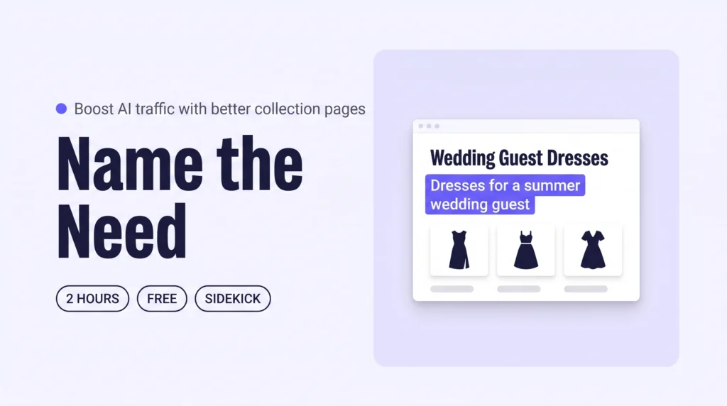 Browser window showing a collection page whose opening description names the occasion, highlighted, under the headline Name the Need