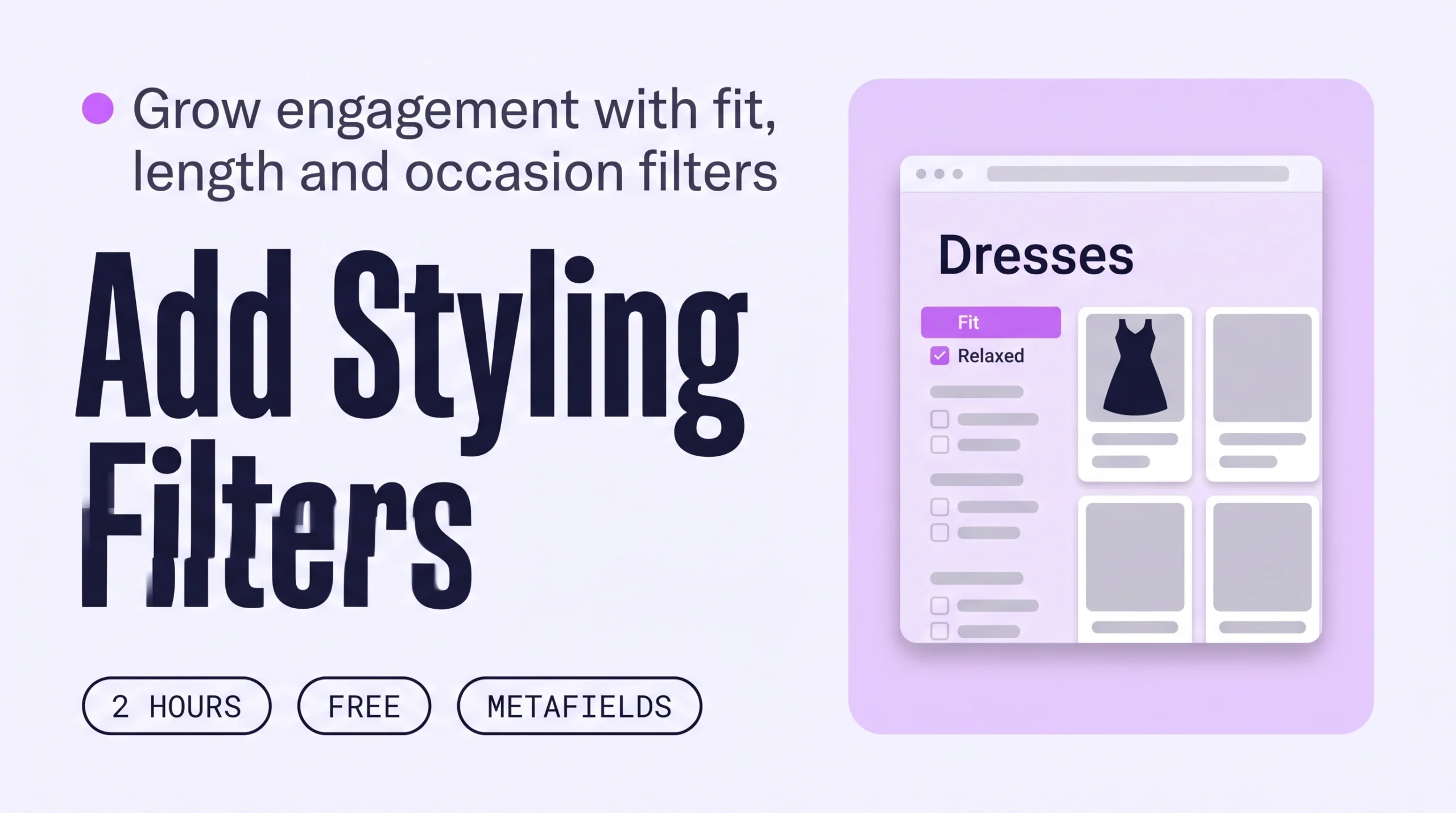 Browser window showing a Dresses collection page with the Fit filter highlighted in the sidebar and Relaxed selected