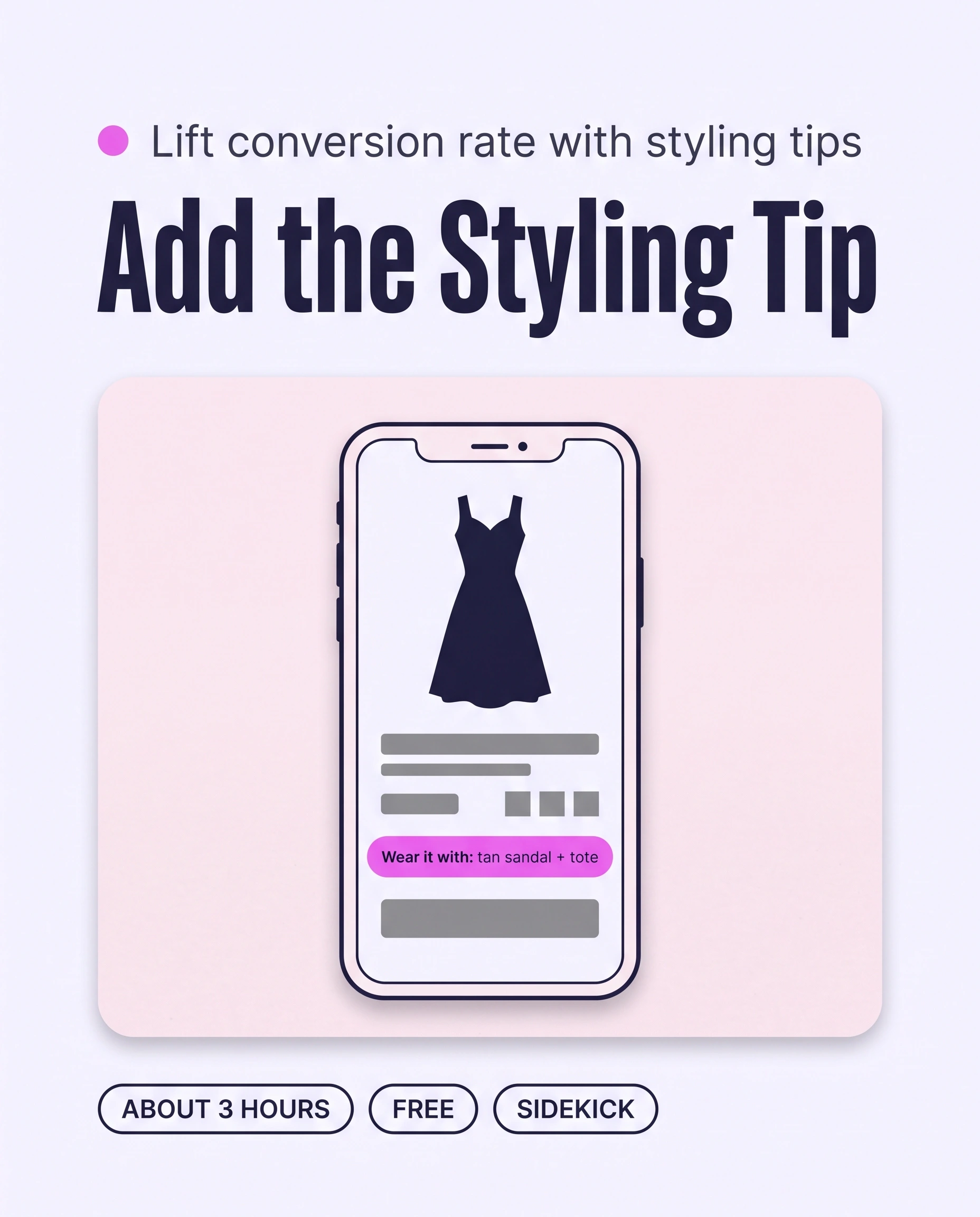 Product page on a phone with a styling tip above the Add to cart button that says what to wear the dress with, which removes the last doubt before purchase